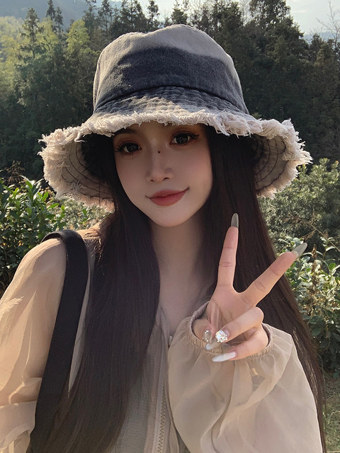 Japanese Style Retro Cowboy Fisherman Hat Women's Summer Big Head Bucket Hat Old Sunshade Sun Protection Face Small Hat