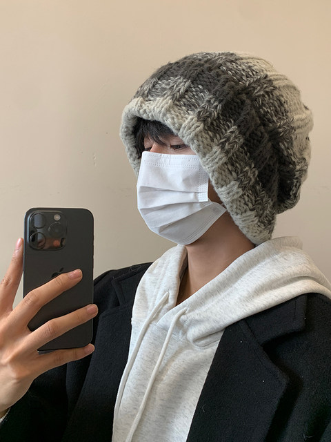 Men's Korean-Style Knitted Hat, Sichuan Western-Style Woolen Hat, Winter Mountaineering Hat for Large Head Circumference, Makes Face Look Smaller, Warm Travel Cold Hat