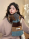 2025 New Color-Blocked Knitted Striped Wool Scarf for Women, Autumn and Winter Korean Style Versatile Warm and Cold-Proof Neck Scarf