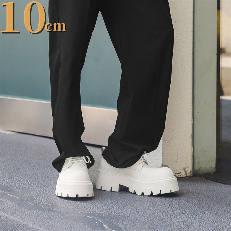Unique White Platform Shoes for Men, Thick-Soled Platform Shoes, Original Fashion Derby Shoes, Couple Style, Japanese Style White Height-Increasing Shoes