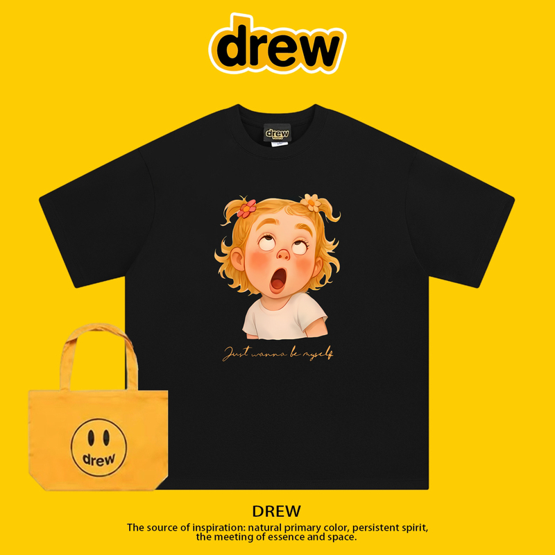 Drew American-Style Trendy Brand Aishuiqiren (Love Whoever You Want) Girl Cartoon Print Short-Sleeve T-Shirt for Men and Women, Summer Loose and Versatile Top ins