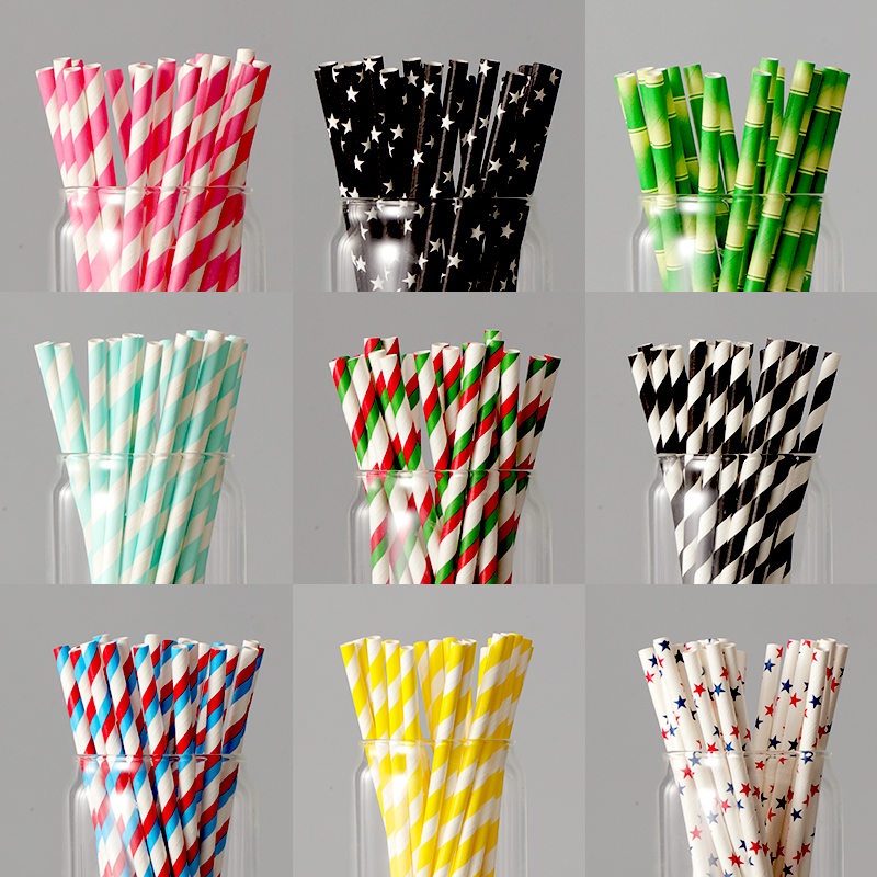 Color straw paper 100 disposable environmental protection creative juice cocktail art paper straws for party table