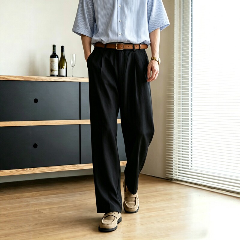 It Ins Trendy Brand Old Money Style Black Fashion Loose Straight Casual Pants Men's Summer Drapey Versatile Slimming Long Pants