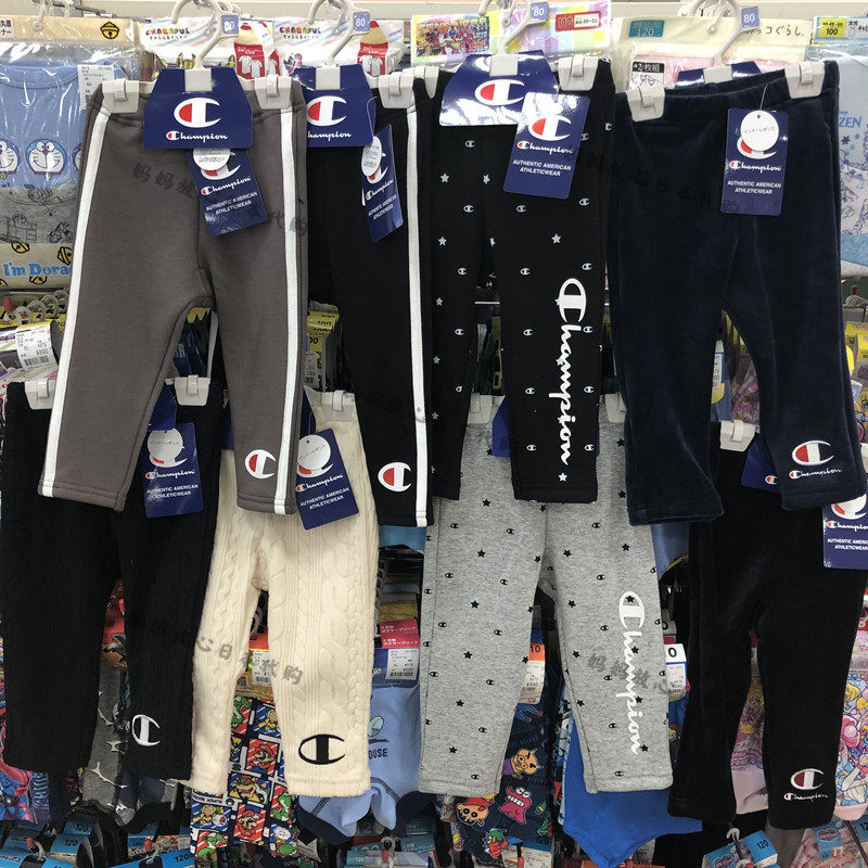 Spot Japan Champion Child Clothing Baby Children Winter Style Plus Suede Warm Inner Hitch Pants 80 to 130