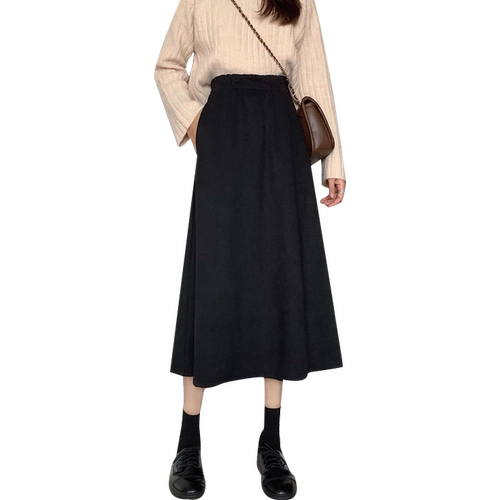 Длинная черная демисезонная зимняя длинная юбка, шерстяной зимний свитер, высокая талия