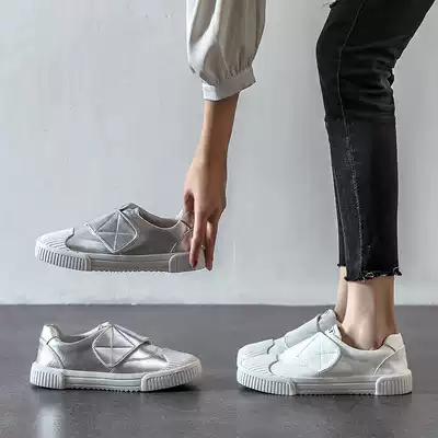 A D Hepburn~return to minimalist style 2021 new leather all-match white shoes women's magic gusset shoes