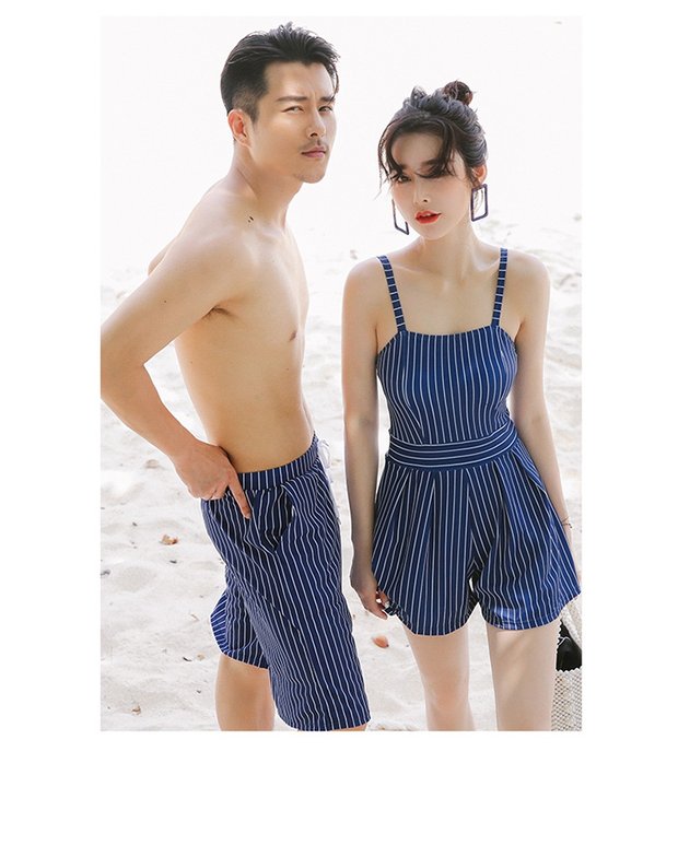 Quần áo sọc đôi nữ Xiêm che bụng quần thon váy bảo thủ kỳ nghỉ Đồ bơi nam Hàn Quốc quần đi biển phù hợp bộ đồ đôi đi biển đẹp