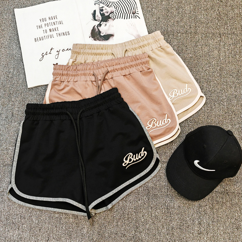 American Style Spicy Girl Summer Pure Cotton 2025 New Loose-Fitting Hot Pants with Embroidery, Color-Blocking, Slimming, Leg-Lengthening Sports Shorts