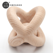 Kill two birds with one stone Newborn rattle soothing toy Puzzle baby teether solid wood can bite gift 01-year-old baby