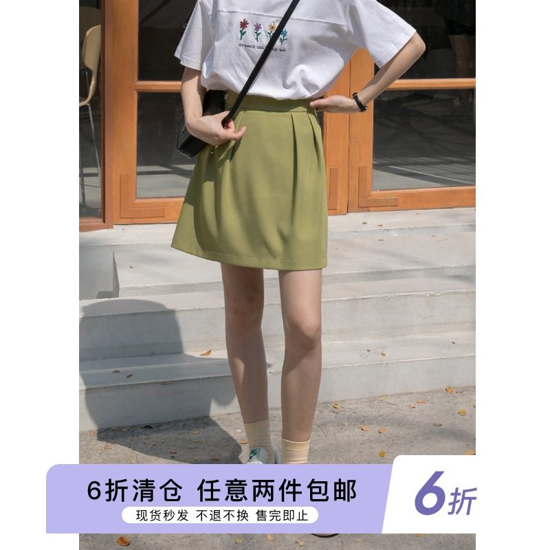 Hello Carnon High waist display slim half body dress Women 2022 Summer new pure color press pleat a word dress 100 lap short dress