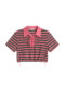 Hello Canon Polo Collar Short Color-Block Striped T-Shirt 2024 New Niche Design Short-Sleeve Top for Women Summer