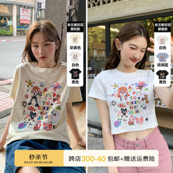 ສະບາຍດີ Canon Original Fun Color Printed Loose Short Sleeve T-Shirt Women's Summer 2024 New Slim Short Top