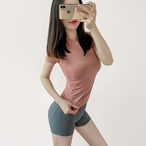 Sports short-sleeved womens elastic wear thin yoga top seamless tight t-shirt net red fitness clothes half sleeve new