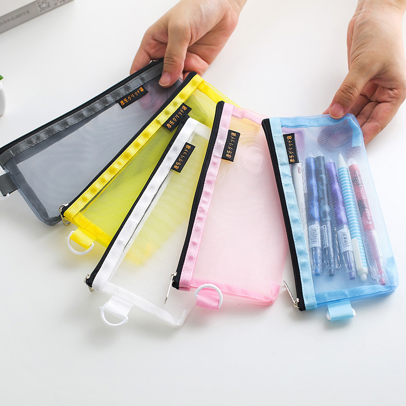Candy color cute men and women pens bags start wire mesh stationery bag transparent laced bag kit kit bill bag
