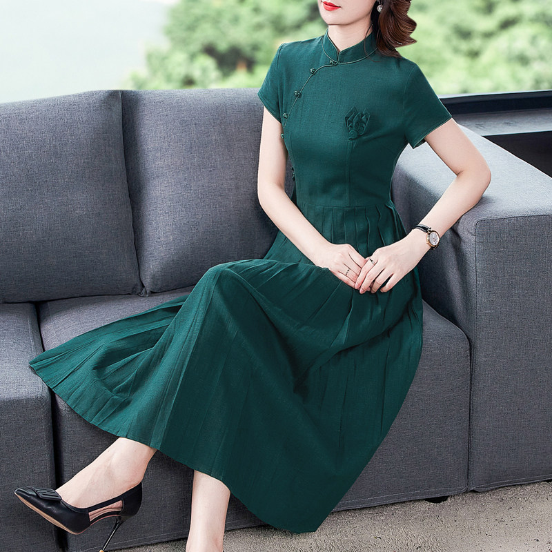 35-year-old new middle aged woman's summer mother dress summer dress 40-year-old women's dress improvement qipao