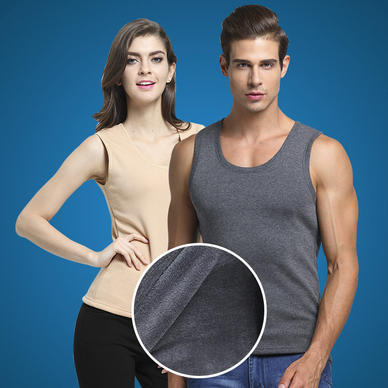 Warm vest men and women plus velvet thick solid color tight sports bottoming vest men and women slim underwear to keep warm