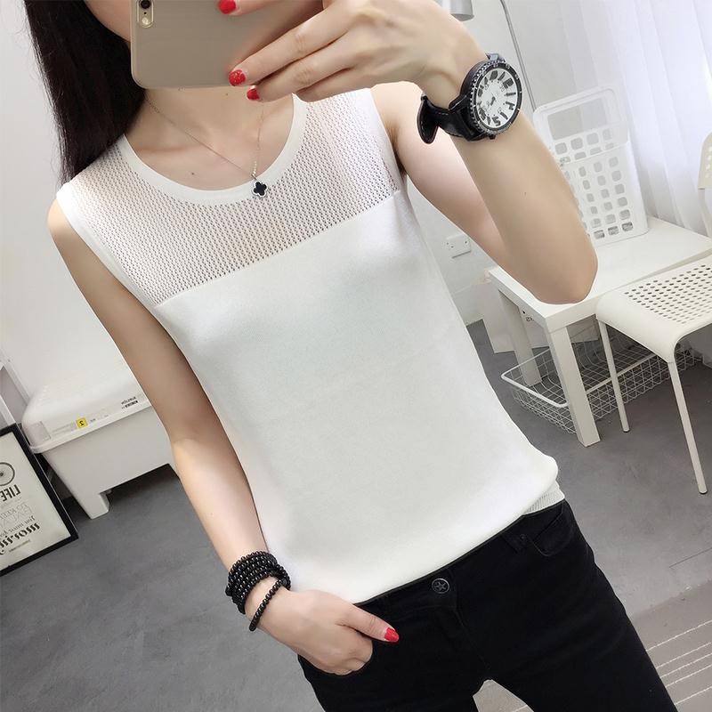 Ice-tơ vest nữ mới không tay t-shirt sling đáy áo rỗng knitshirt lỏng ngắn áo mỏng