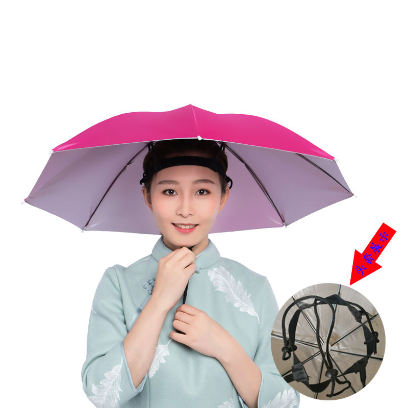 Trưởng mặc một chiếc ô mũ chống nắng bảo vệ mưa windproof UV đầu gắn trên cá ô overhead bóng cá ô mũ.