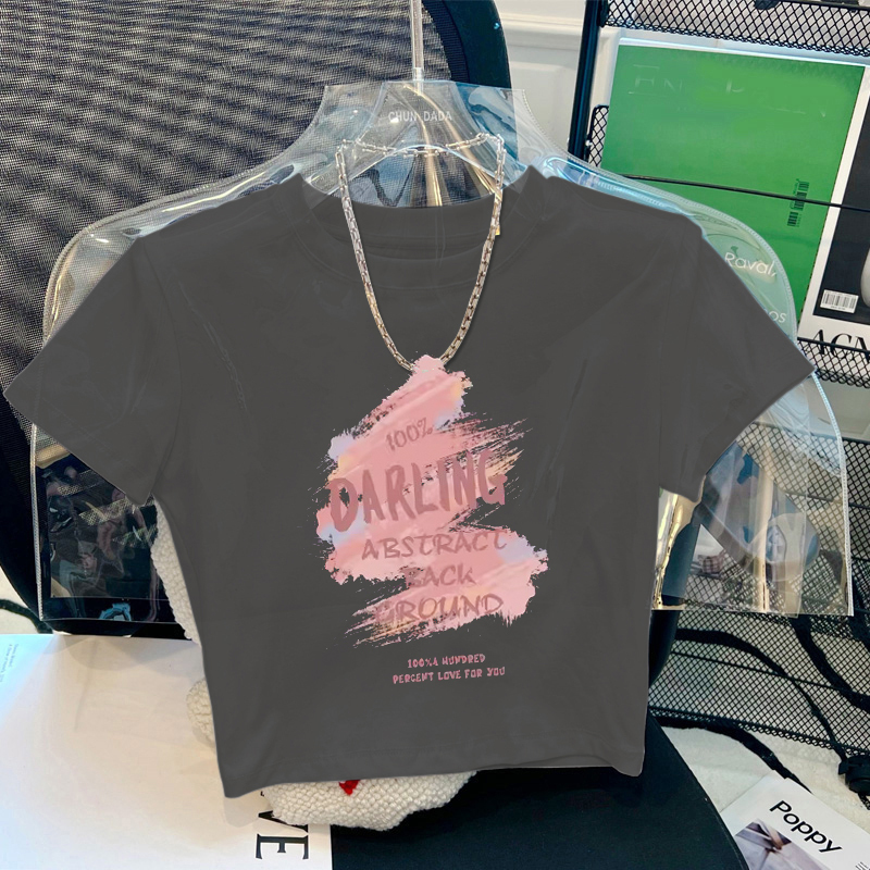 Designed Western-Style Shirt, Right Shoulder Slim Fit Short Top, Summer Sexy Navel-Baring Waist Shirt, Short-Sleeved T-Shirt for Women