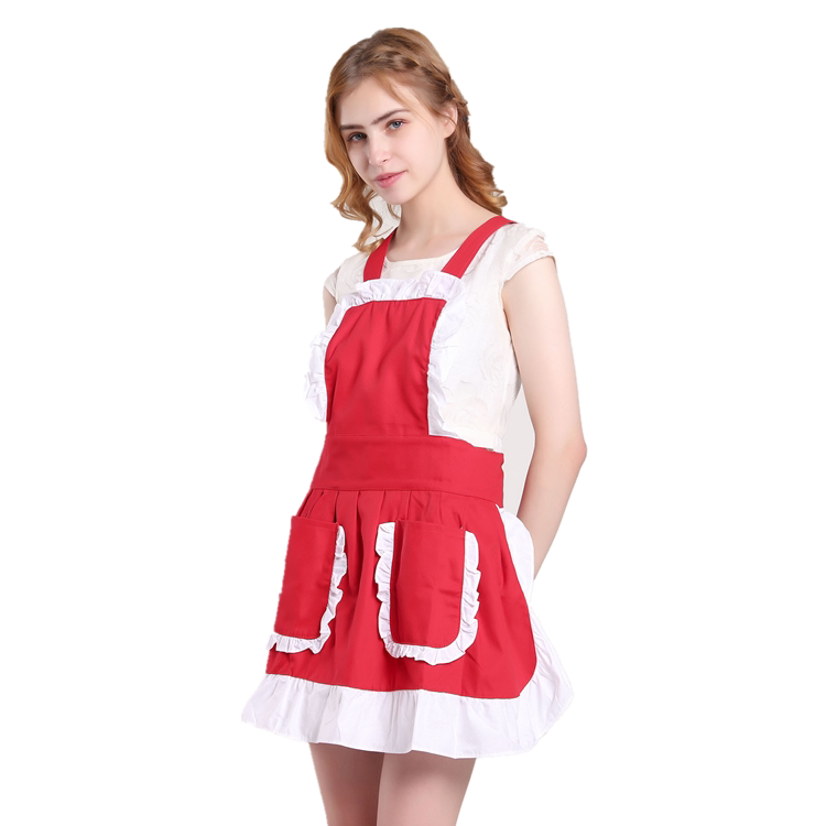 Full Cotton Side Women's Kitchen Home Cute Fashion Apron Red Festive Wedding Maid Personality Apron