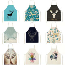 Cotton linen Home Kitchen Cooking Bib Restaurant Little Clear New Work Suit Elk Cartoon New Cleaning Parent-child Apron
