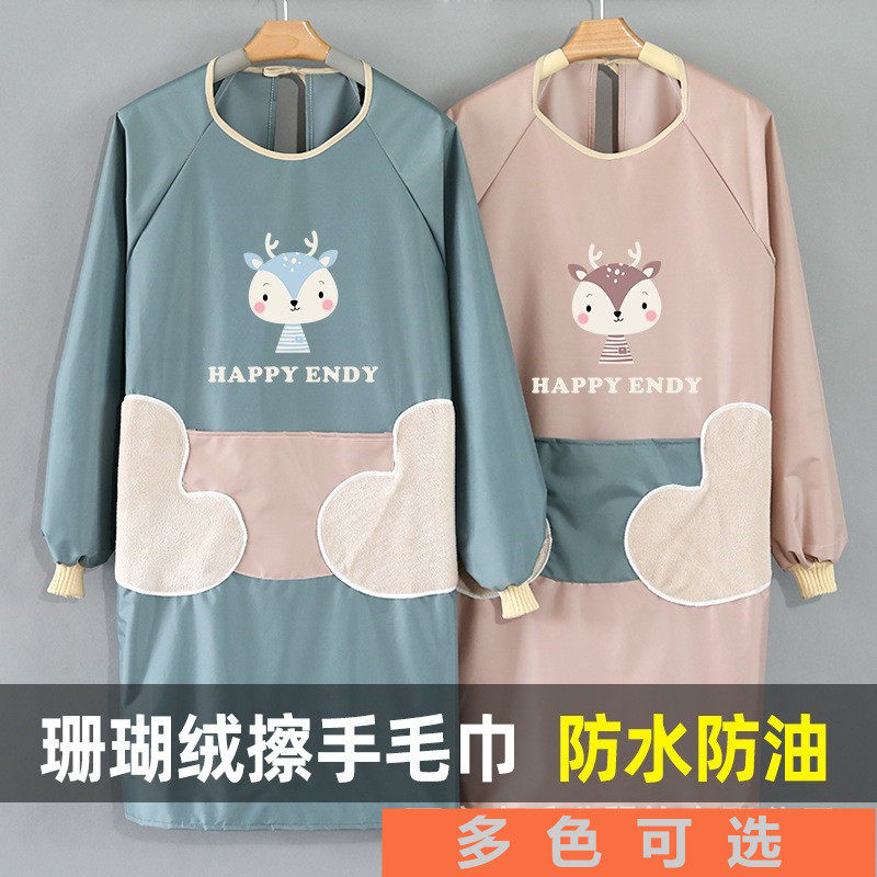 Hand-wiping home kitchen long-sleeved anti-wear coverall waterproof and oil-proof overalls fashion cooking apron with sleeves