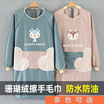 Shooter Home Kitchen Long Sleeves Anti-Wear Hood Waterproof Oil Proof Working Suit Stylish Cooking Apron With Cuff Apron