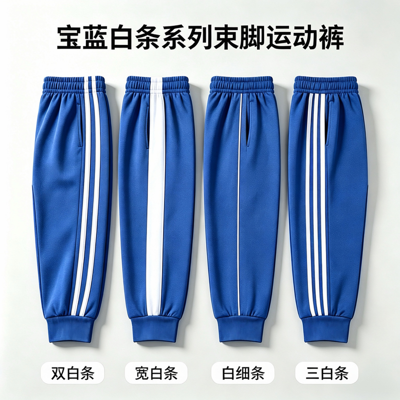 Royal Blue School Uniform Pants for Boys and Girls, Primary and Secondary School Students, Royal Blue and White Striped Sports Pants, Jogger Pants, Spring and Autumn Style Royal Blue School Uniform Pants for Boys and Girls, Primary and Secondary School Students, Royal Blue and White Striped Sports Pants, Jogger Pants, Spring and Autumn Style