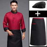 Качественный красный лонгслив, фартук, шапка