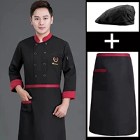 Качественный черный лонгслив, фартук, шапка