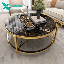 Nordic Italian light luxury Marble coffee table postmodern simple small apartment Stainless steel double tea table round combination