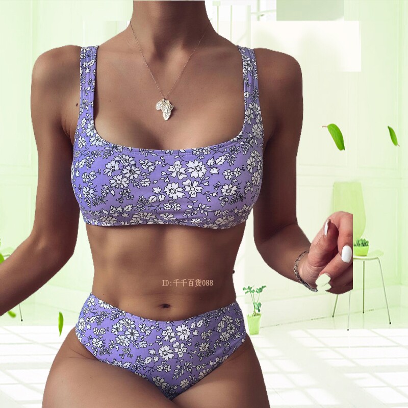 2021 floral bikini split swimsuit triangle crushed floral bikini two-piece swimsuit