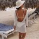 Beach sexy blouse bikini European and American beach long-sleeved sexy ice silk cover-up bikini swimsuit for women