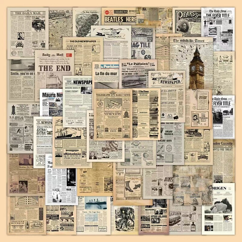 American-Style Retro Poster Stickers, Airplane Box Sealing Stickers, Newspaper and Magazine European and American Journal Decoration Stickers, Old Newspaper Decorative Stickers, French-Style Material Paper, Old Background Style Small Pattern Stickers, High Aesthetic Value
