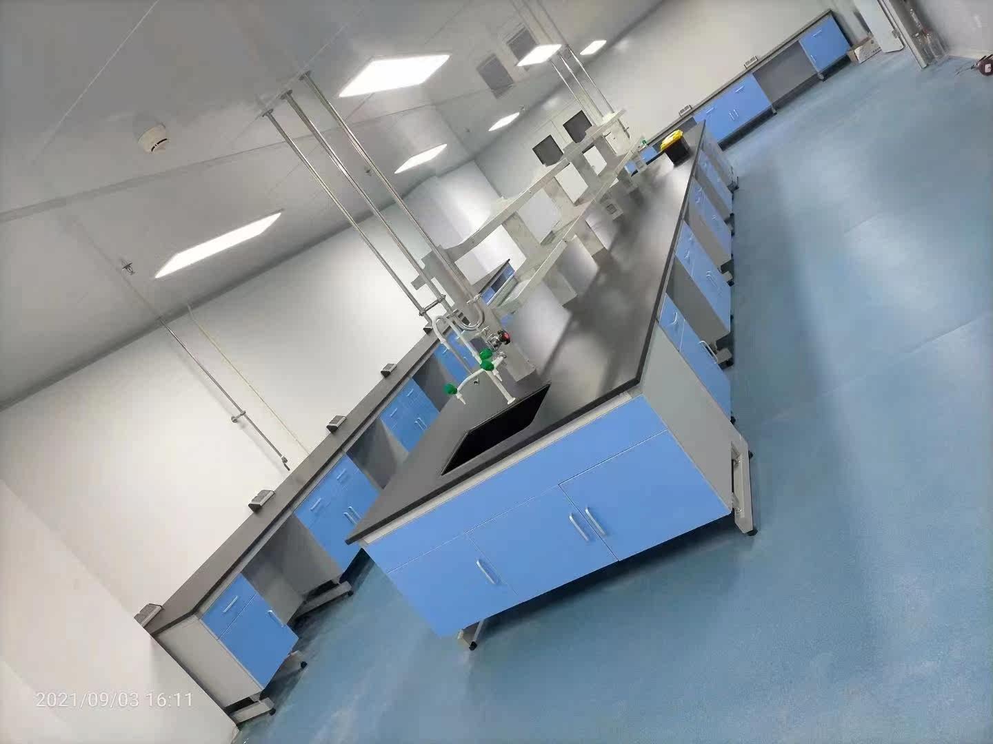 Laboratory workbench steel wood side table balance sink faucet central table chemical test table all steel fume hood