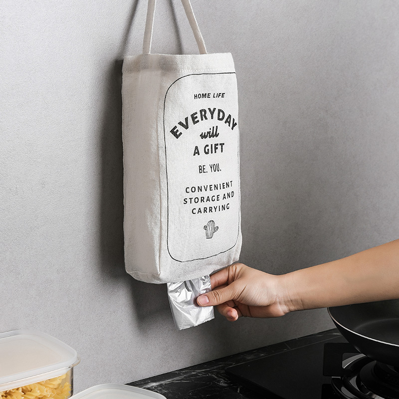 Fabric garbage bag Kitchen storage bag put plastic bag cloth cover Wall-mounted removable bag finishing and receiving linen bag