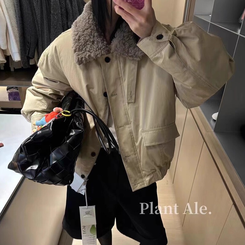 Nehai Korean Genuine Plant Ale Goose down Wool Collar Casual Silhouette Waist-Cinching Buttoned Short down Jacket Nehai Korean Genuine Plant Ale Goose down Wool Collar Casual Silhouette Waist-Cinching Buttoned Short down Jacket