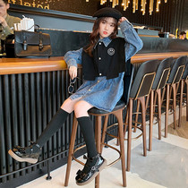 Tide brand childrens clothing girls autumn dress 2021 new foreign style childrens princess dress little girl skirt spring autumn