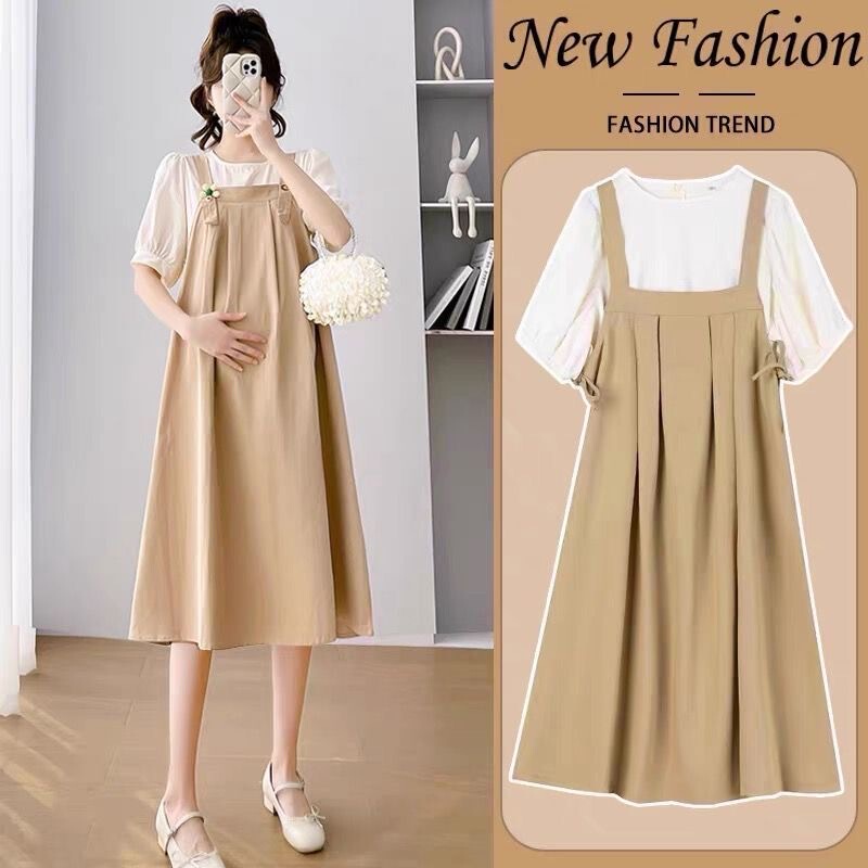 Maternity Summer Dress 2025 New Style Fashionable Large Size Loose Belly-Covering Suspender Skirt Set Maternity Dress Maternity Summer Dress 2025 New Style Fashionable Large Size Loose Belly-Covering Suspender Skirt Set Maternity Dress