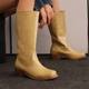 Retro Simple Long Boots 2024 Export Autumn and Winter New Style European and American Style Square Toe Thick Heel Medium Heel Long Boots for Women Cross-Border