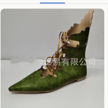 Independent Foreign Trade European and American Style Large Size Retro Women's Flat Shoes European and American Style Personalized Lace-Up Pointed Toe Shoes