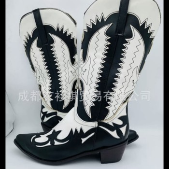 Custom-Made Foreign Trade European and American Style Embroidered Retro Women's Plus-Size Fashion Versatile Men's Western Cowboy Boots Low-Heeled Riding Boots