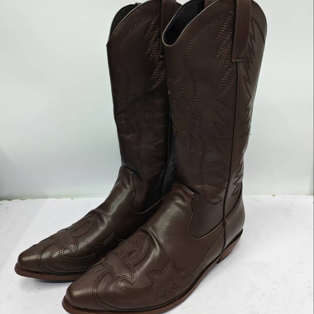 Independent Cross-Border Trade Large Size New European and American Retro Embroidered Knight Boots Pointed Toe Chunky Heel Men's Western Cowboy Boots