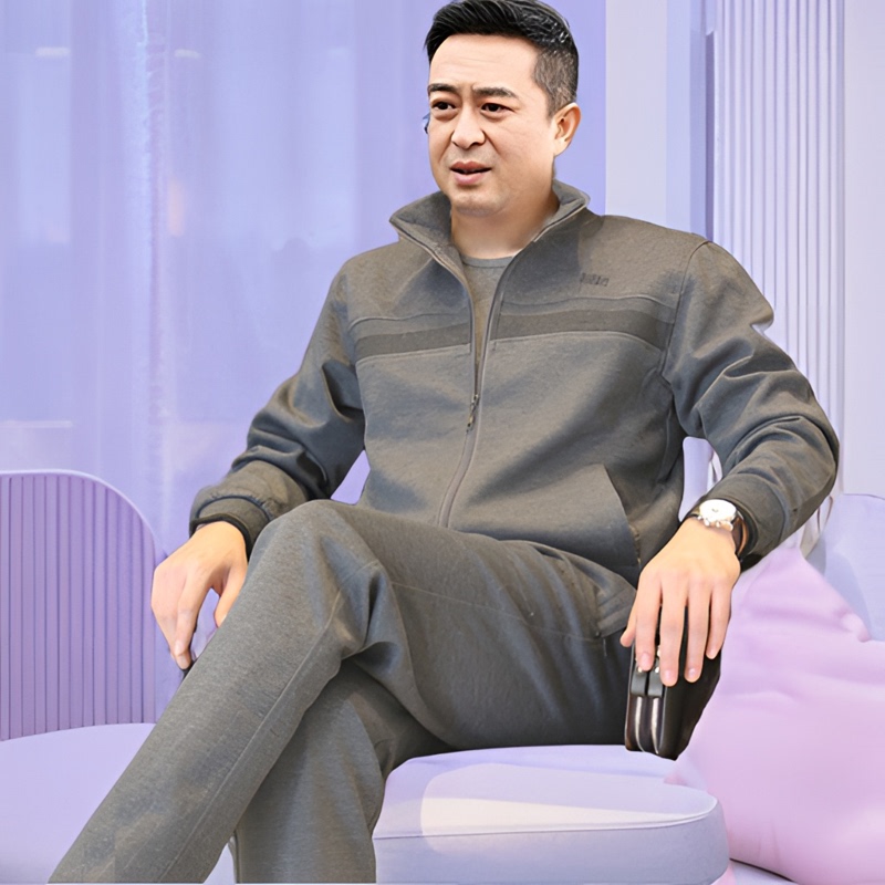 Middle-Aged and Elderly Men's Sportswear Suits for Spring, Autumn and Winter, Thickened and Fleece-Lined, Casual Dad Suits, Three-Piece Men's Suits