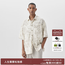 BODYDREAM holiday style floral shirt mens loose retro short-sleeved shirt high-end woven casual top trendy