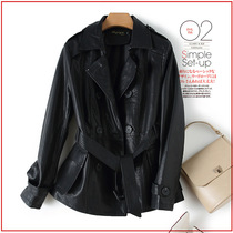 Commuter leather jacket fashion simple slim slim thin medium-long waist double-breasted 2020 new versatile womens clothing