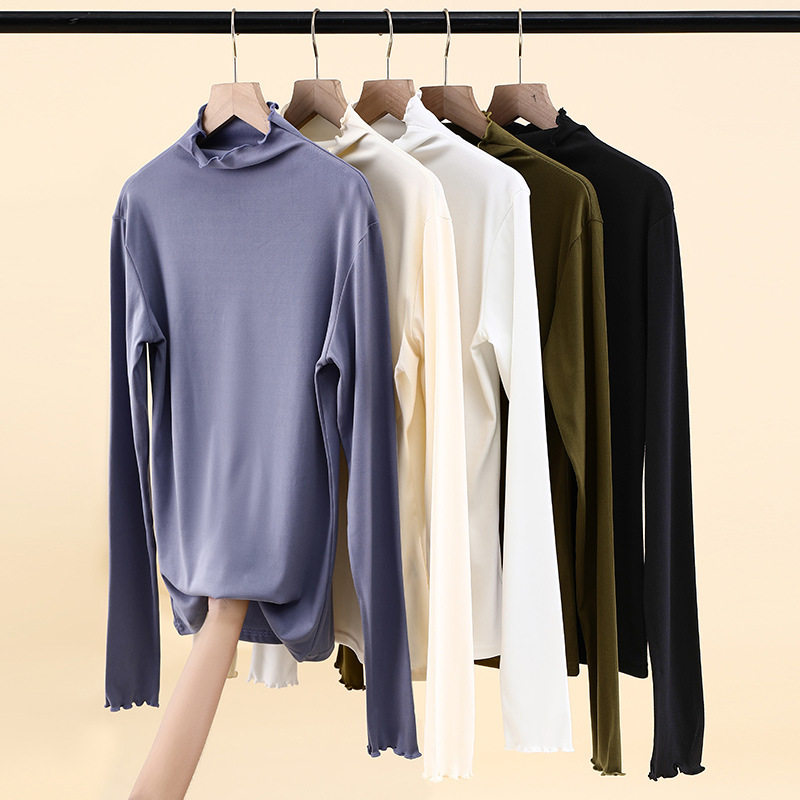 Foreign Trade Big Brands Women's Clothing Special Cabinet Outlet Tail Single Autumn Winter Fashion High Collar Long Sleeves Pure color Lean Lotus Leaf with undershirt