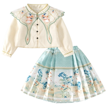 Hanfu Girls Horse Face Skirt Childrens Spring Clothing 2024 New Chinese Style Baby Tang Suit National Style Spring and Autumn Style Childrens Suit