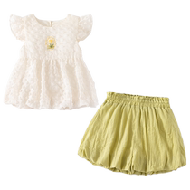 Girls summer suit 2024 new style childrens sleeveless tops childrens shorts summer baby thin clothes