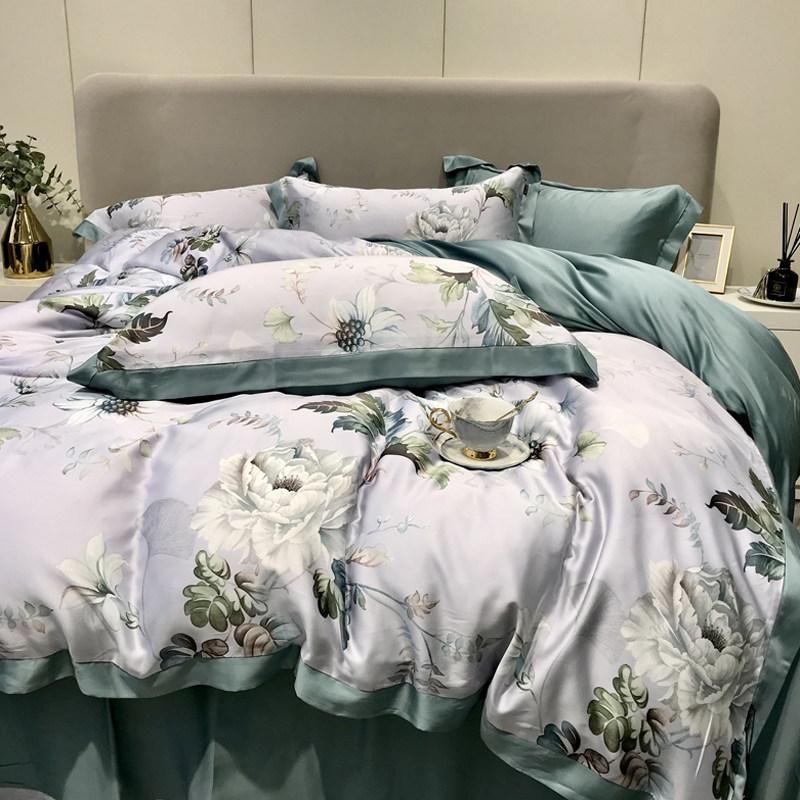 Light and luxurious garden wind 80 bifacial Lamine fine Sky silk four sets of ice silk sliding naked sleesel quilt cover bedding